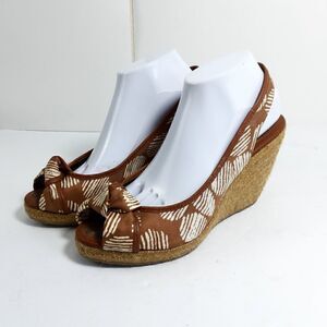 Sam Edelman Women's Toledo Brown White Espadrille Wedge  Slingback Sandal Us 10M